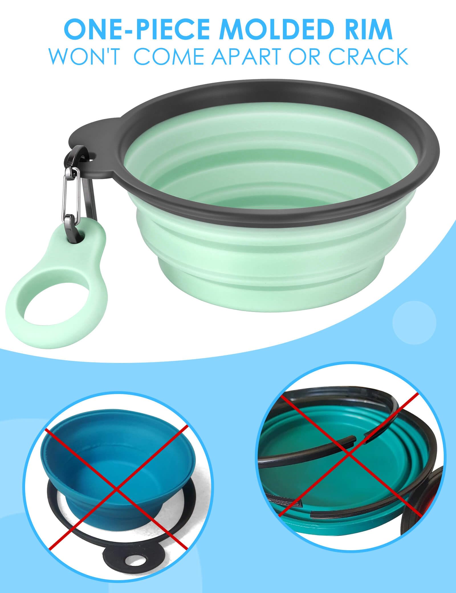 Aonkey 2 Pack 15oz/1.8 Cup Collapsible Dog Bowls with Bottle Carrier