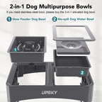 UPSKY 2-in-1 Elevated Dog Bowls Set with 4 Height Adjustable Stand, Balck