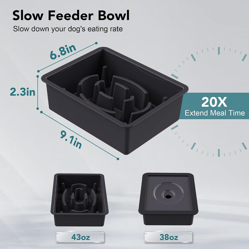 UPSKY 2-in-1 Elevated Dog Bowls Set with 4 Height Adjustable Stand, Balck