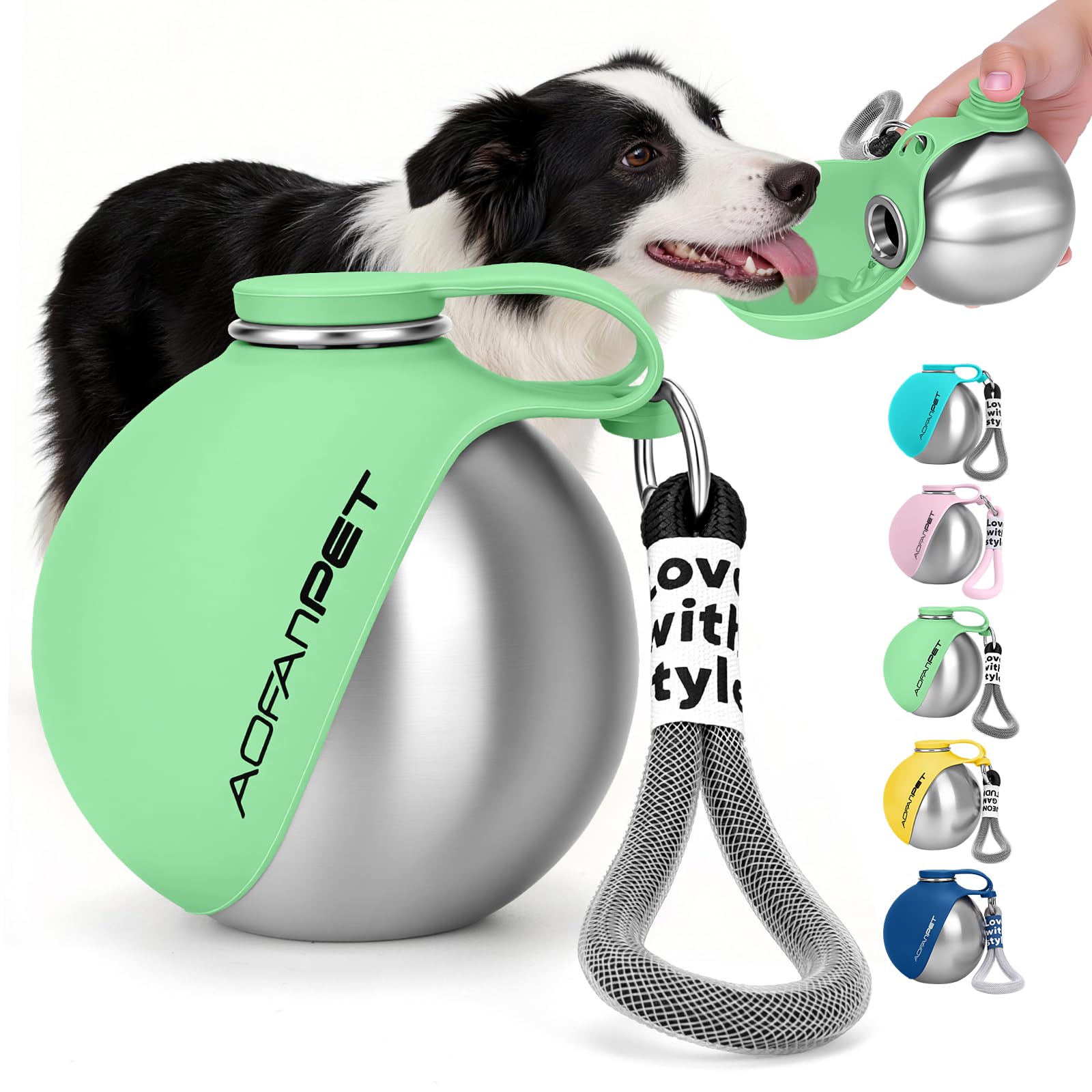 Portable Dog Water Bottle 10oz Stainless Steel Travel Dog Water Dispenser with Bowl No-Spill Puppy Water Bottle for Walking Hiking Small Dog Water Bottle (Sapphire Blue)