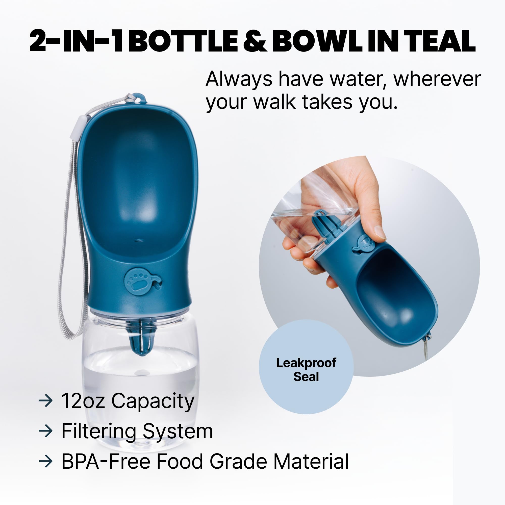 MalsiPree Dog Water Bottle Dispenser - 12 oz Navy Blue, Leak-Proof