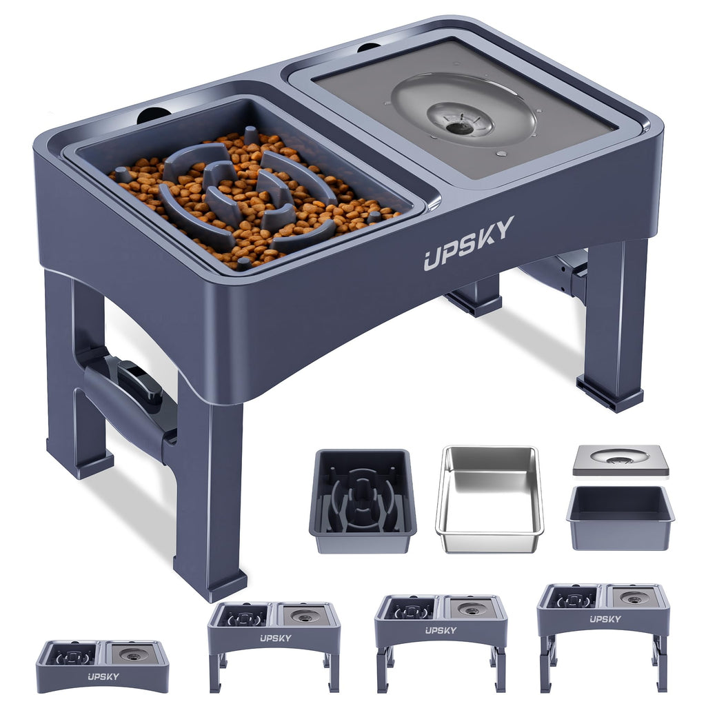 UPSKY 2-in-1 Elevated Dog Bowls Set with 4 Height Adjustable Stand, Balck