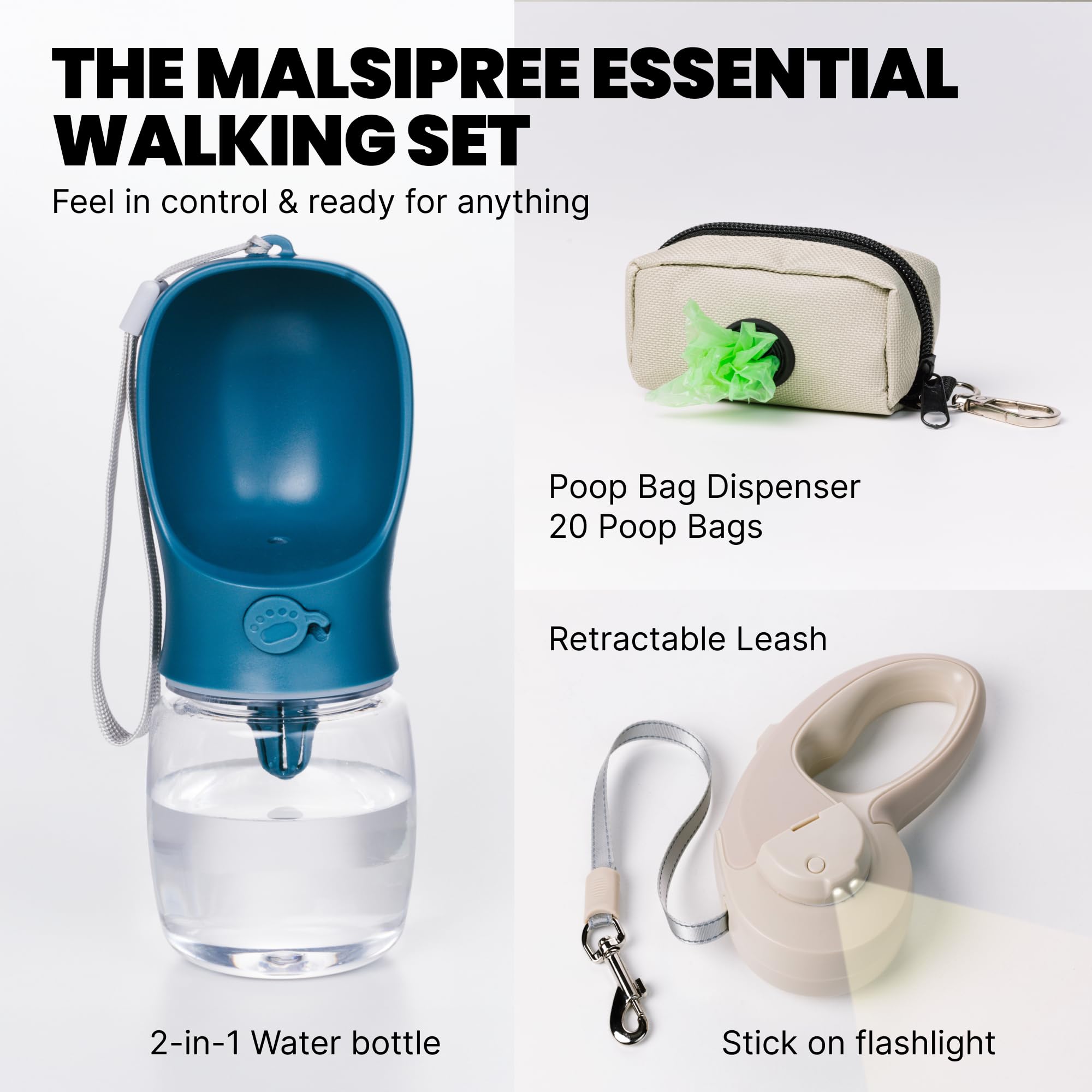 MalsiPree Dog Water Bottle Dispenser - 12 oz Navy Blue, Leak-Proof