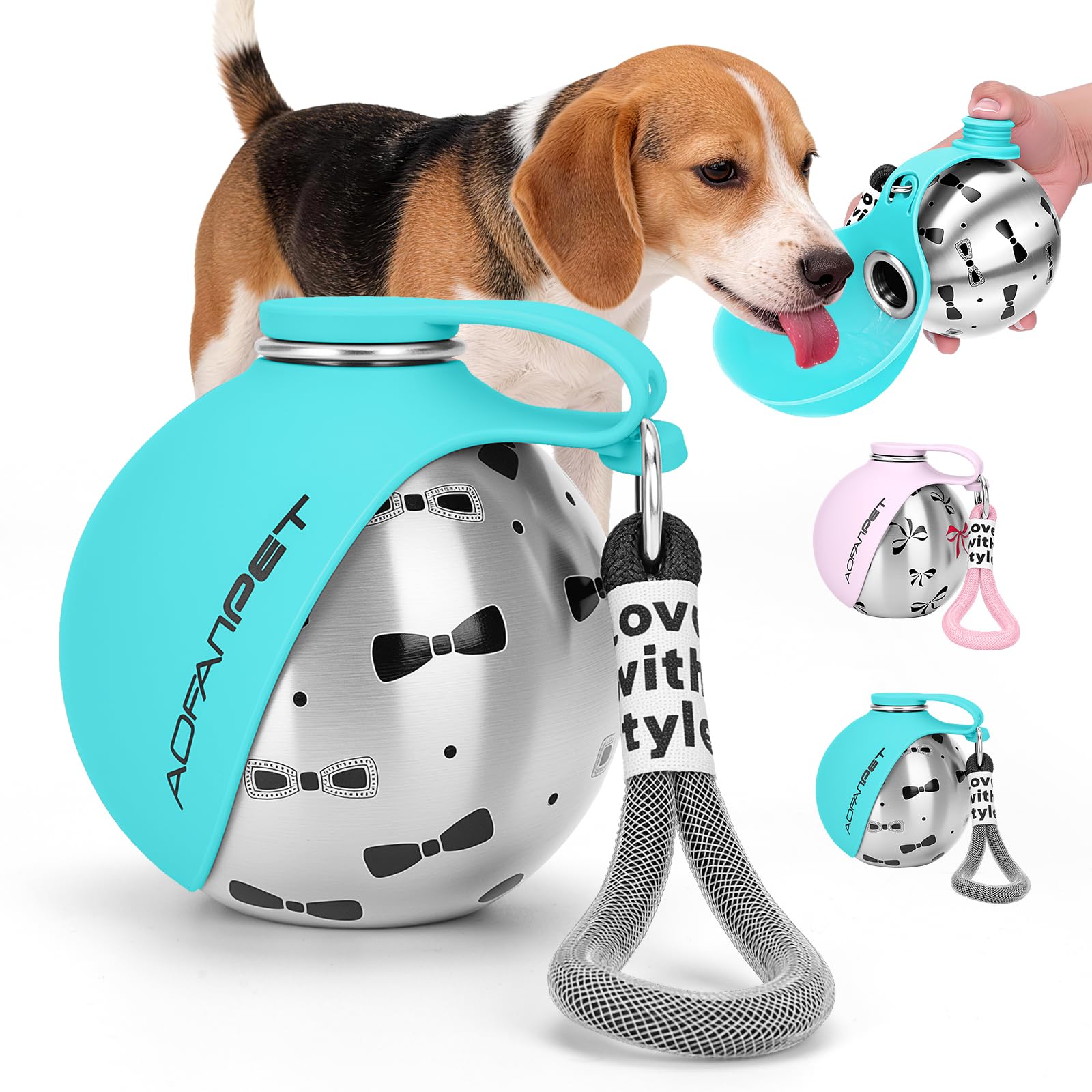 Portable Dog Water Bottle 10oz Stainless Steel Travel Dog Water Dispenser with Bowl No-Spill Puppy Water Bottle for Walking Hiking Small Dog Water Bottle (Sapphire Blue)