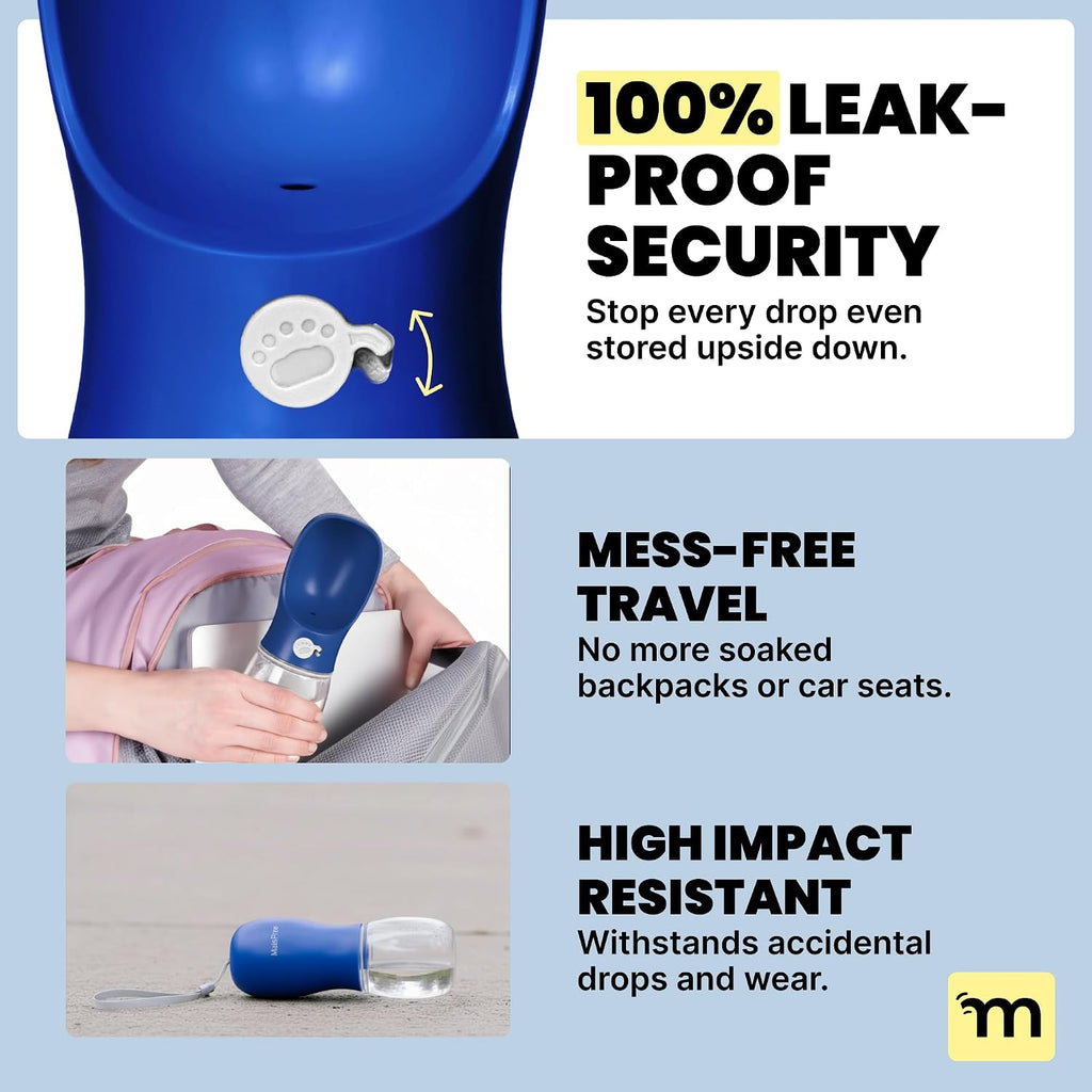 MalsiPree Dog Water Bottle Dispenser - 12 oz Navy Blue, Leak-Proof