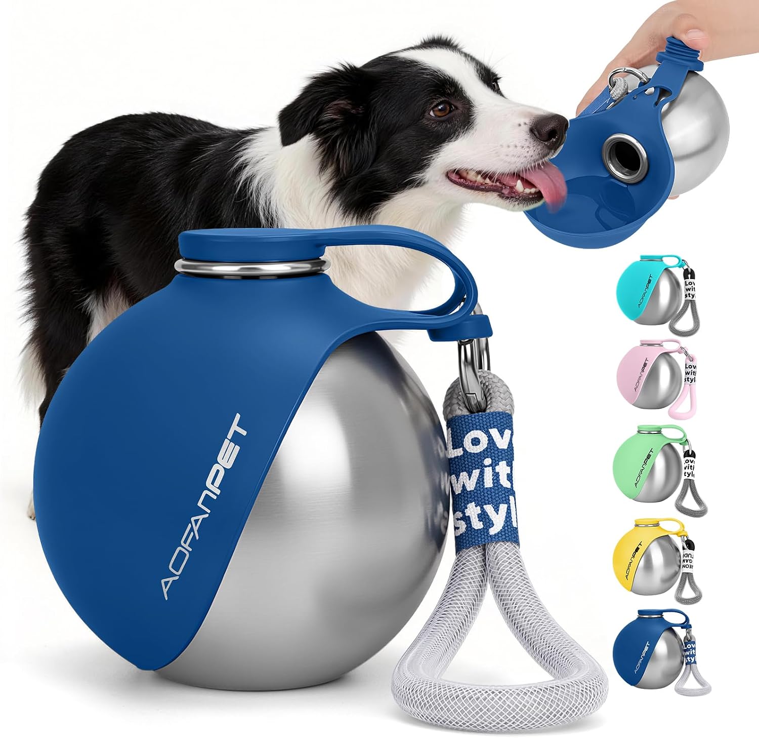 Portable Dog Water Bottle 10oz Stainless Steel Travel Dog Water Dispenser with Bowl No-Spill Puppy Water Bottle for Walking Hiking Small Dog Water Bottle (Sapphire Blue)