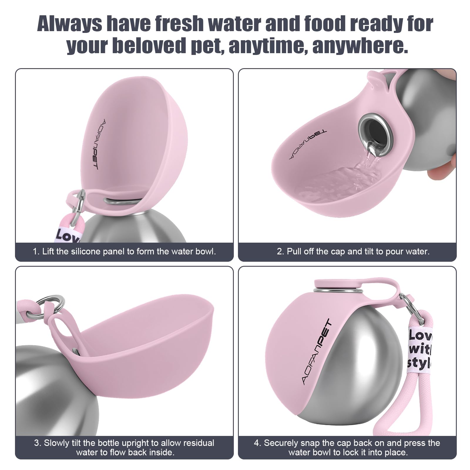 Portable Dog Water Bottle 10oz Stainless Steel Travel Dog Water Dispenser with Bowl No-Spill Puppy Water Bottle for Walking Hiking Small Dog Water Bottle (Sapphire Blue)