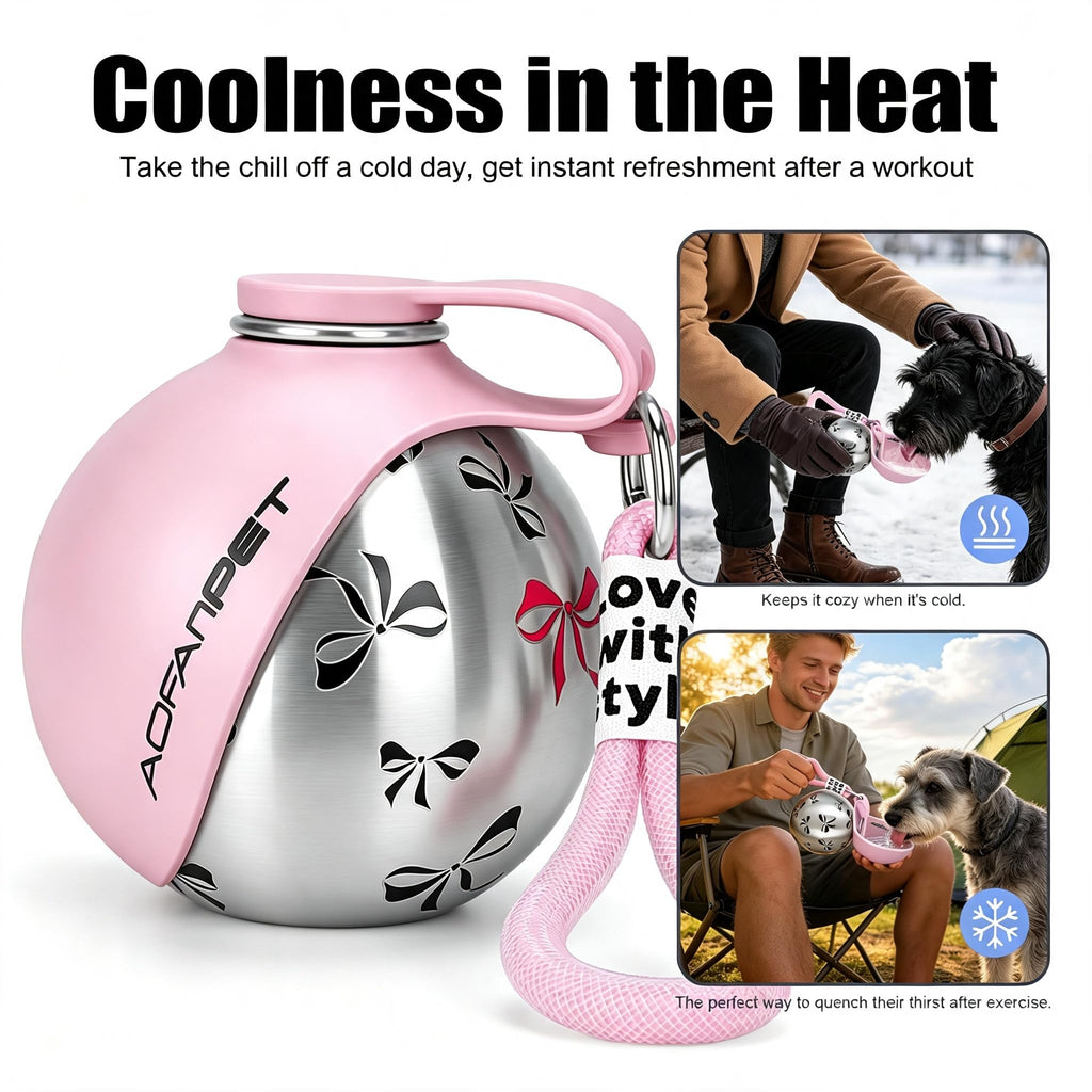 Portable Dog Water Bottle 10oz Stainless Steel Travel Dog Water Dispenser with Bowl No-Spill Puppy Water Bottle for Walking Hiking Small Dog Water Bottle (Sapphire Blue)