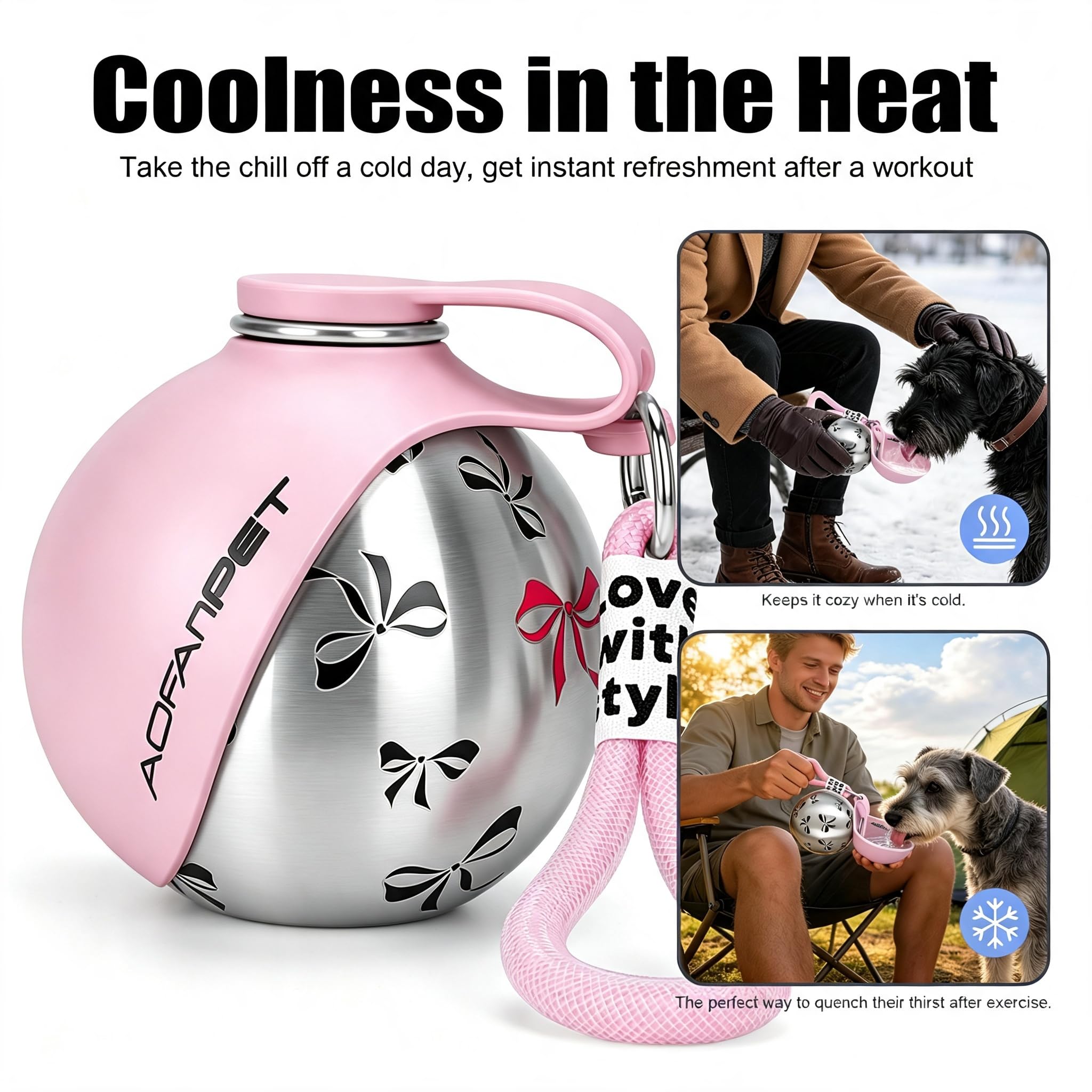 Portable Dog Water Bottle 10oz Stainless Steel Travel Dog Water Dispenser with Bowl No-Spill Puppy Water Bottle for Walking Hiking Small Dog Water Bottle (Sapphire Blue)
