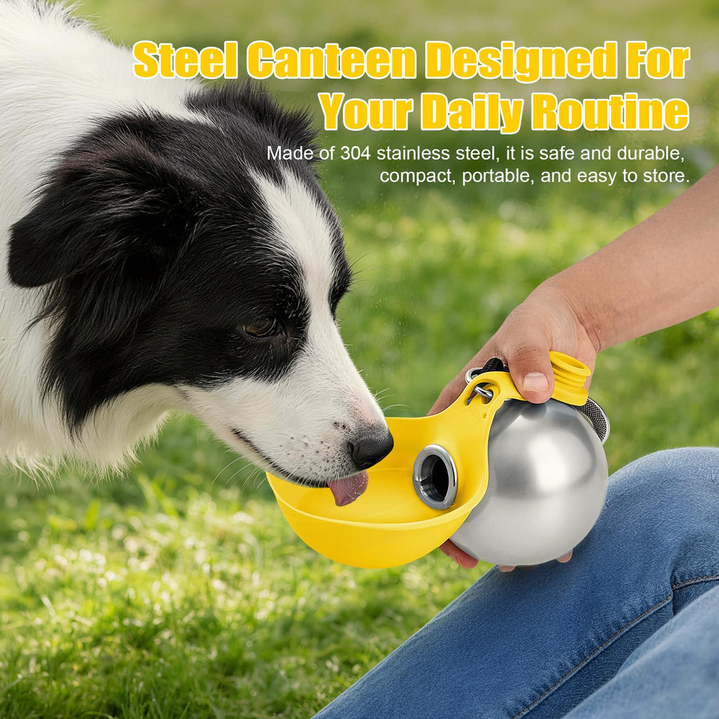 Portable Dog Water Bottle 10oz Stainless Steel Travel Dog Water Dispenser with Bowl No-Spill Puppy Water Bottle for Walking Hiking Small Dog Water Bottle (Sapphire Blue)