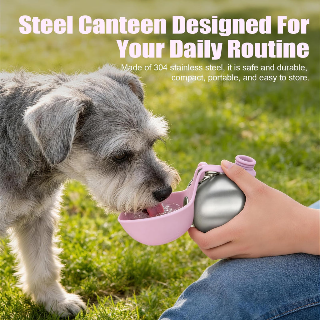 Portable Dog Water Bottle 10oz Stainless Steel Travel Dog Water Dispenser with Bowl No-Spill Puppy Water Bottle for Walking Hiking Small Dog Water Bottle (Sapphire Blue)