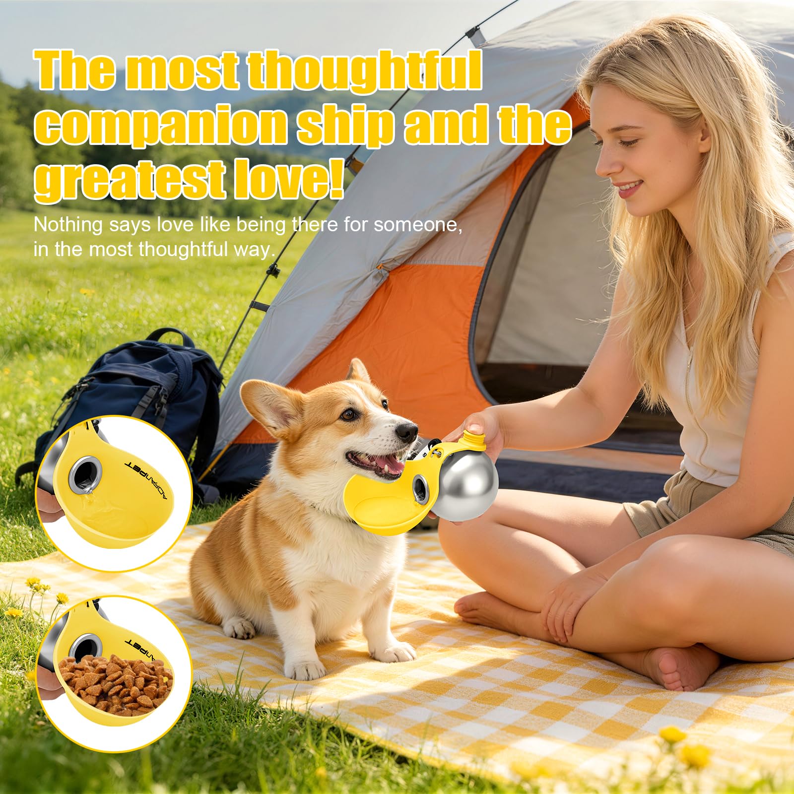 Portable Dog Water Bottle 10oz Stainless Steel Travel Dog Water Dispenser with Bowl No-Spill Puppy Water Bottle for Walking Hiking Small Dog Water Bottle (Sapphire Blue)