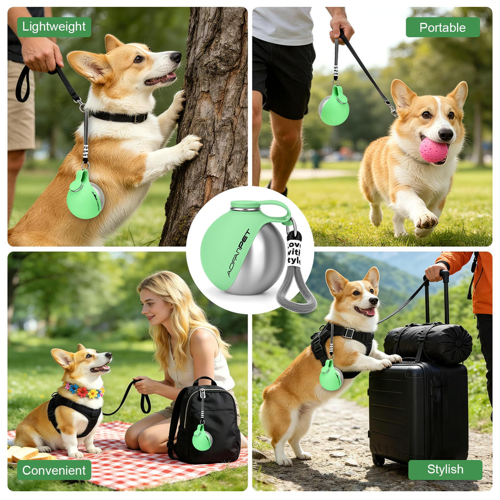 Portable Dog Water Bottle 10oz Stainless Steel Travel Dog Water Dispenser with Bowl No-Spill Puppy Water Bottle for Walking Hiking Small Dog Water Bottle (Sapphire Blue)