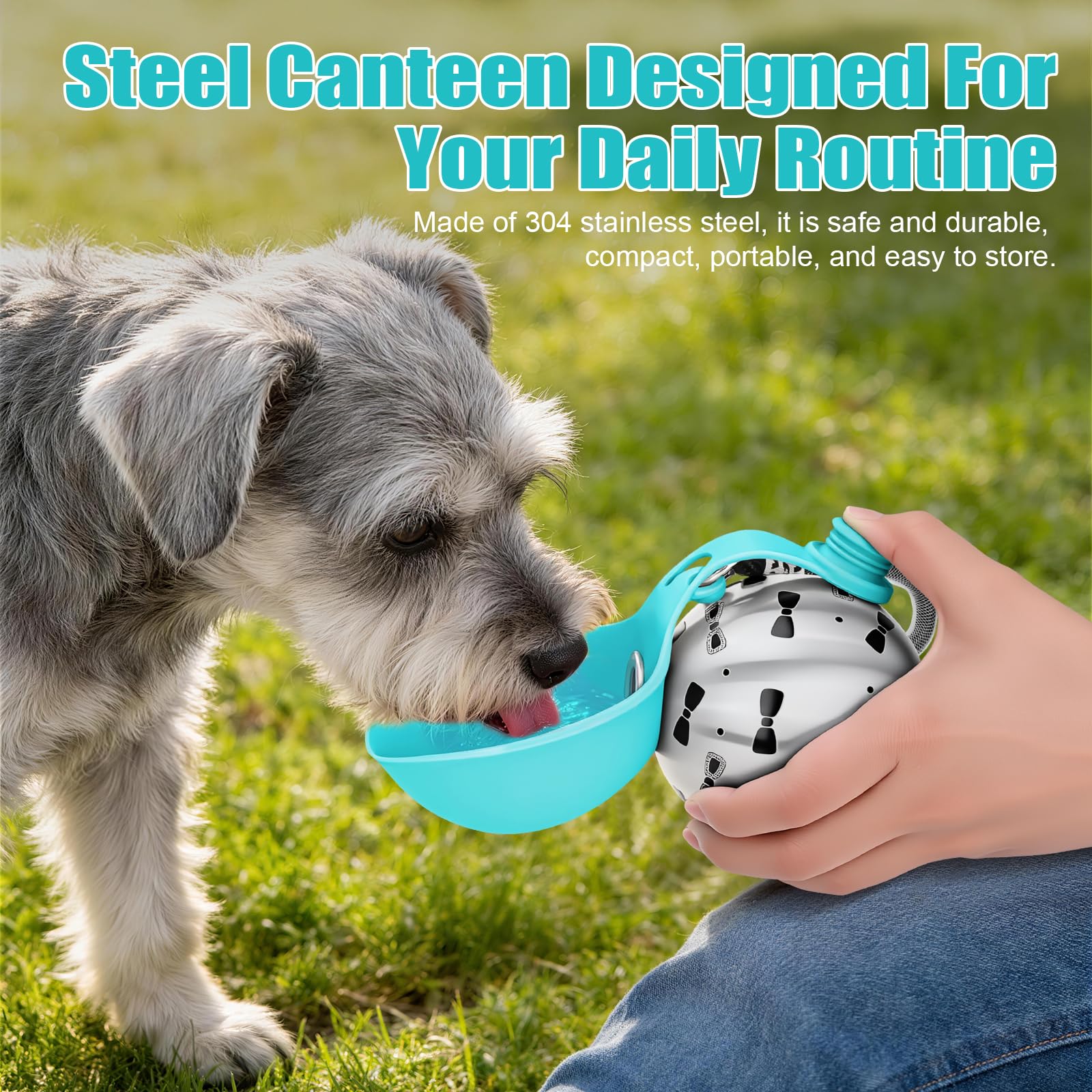Portable Dog Water Bottle 10oz Stainless Steel Travel Dog Water Dispenser with Bowl No-Spill Puppy Water Bottle for Walking Hiking Small Dog Water Bottle (Sapphire Blue)
