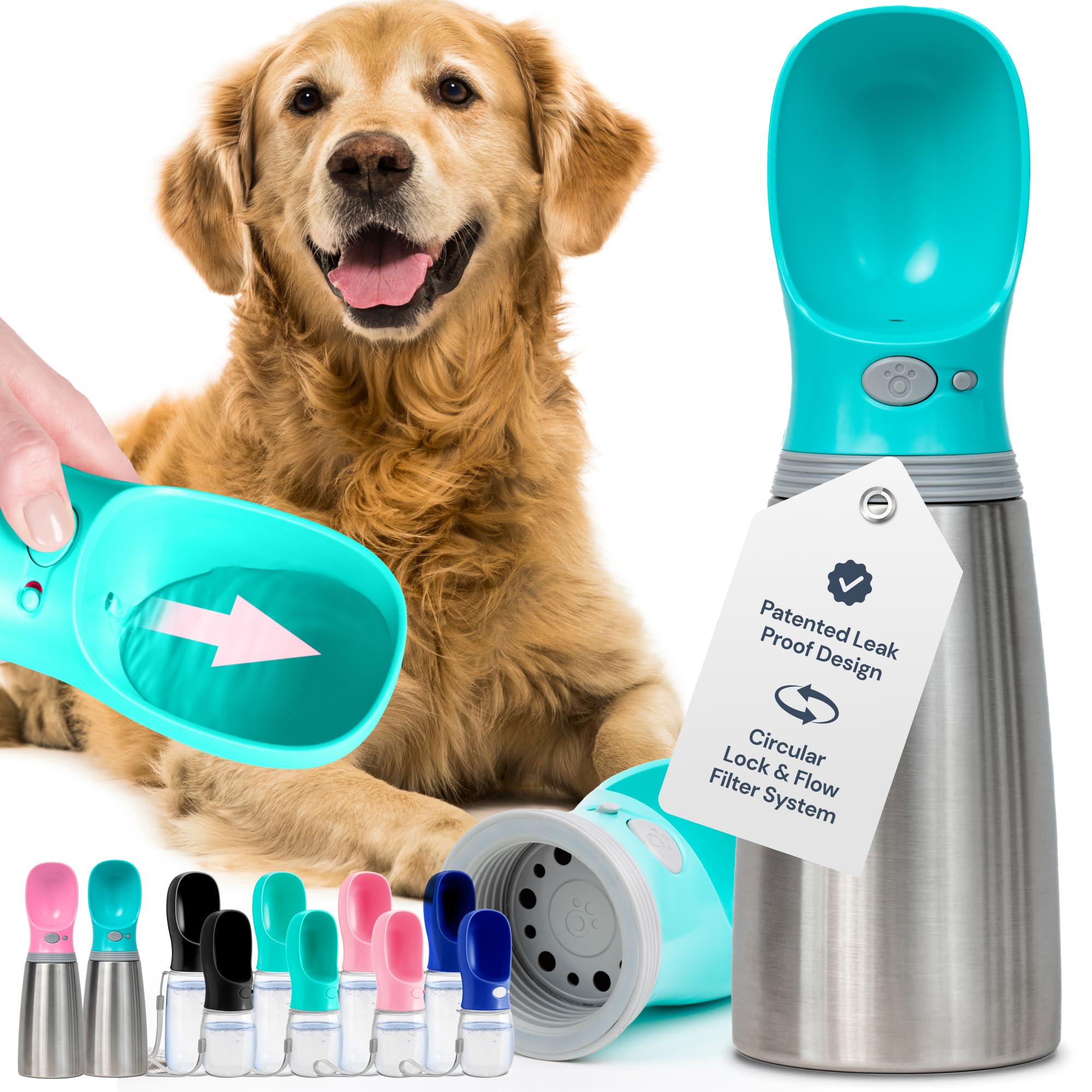 MalsiPree Dog Water Bottle Dispenser - 12 oz Navy Blue, Leak-Proof