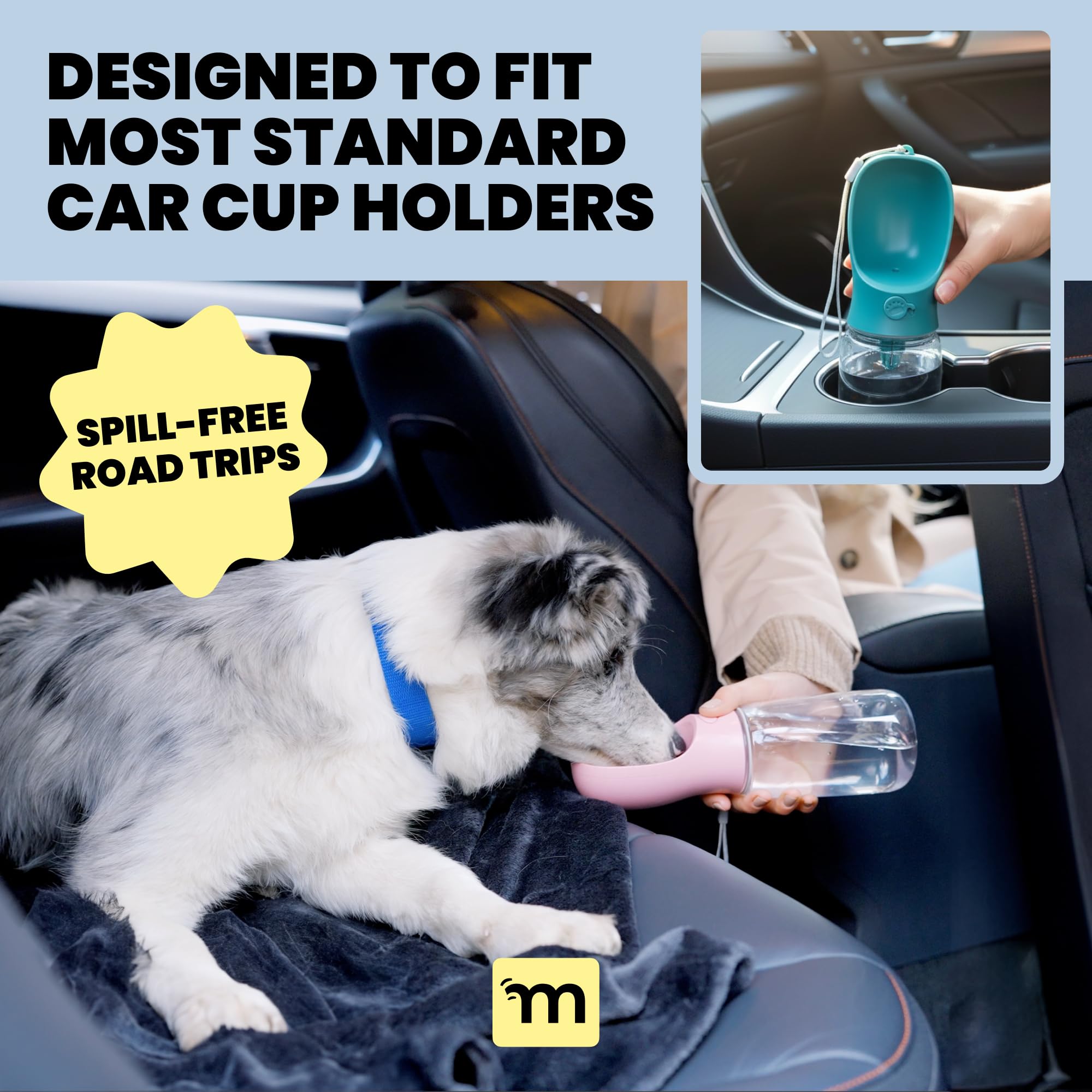MalsiPree Dog Water Bottle Dispenser - 12 oz Navy Blue, Leak-Proof
