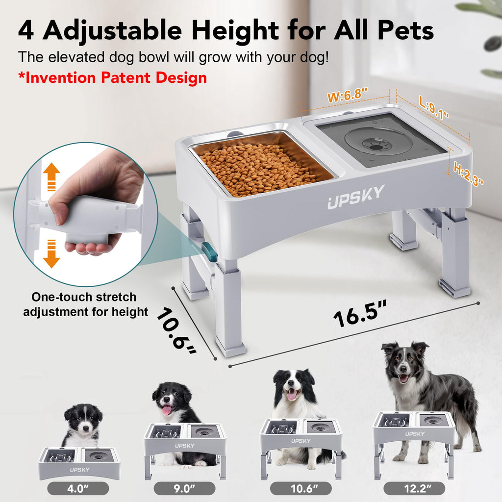 UPSKY 2-in-1 Elevated Dog Bowls Set with 4 Height Adjustable Stand, Balck