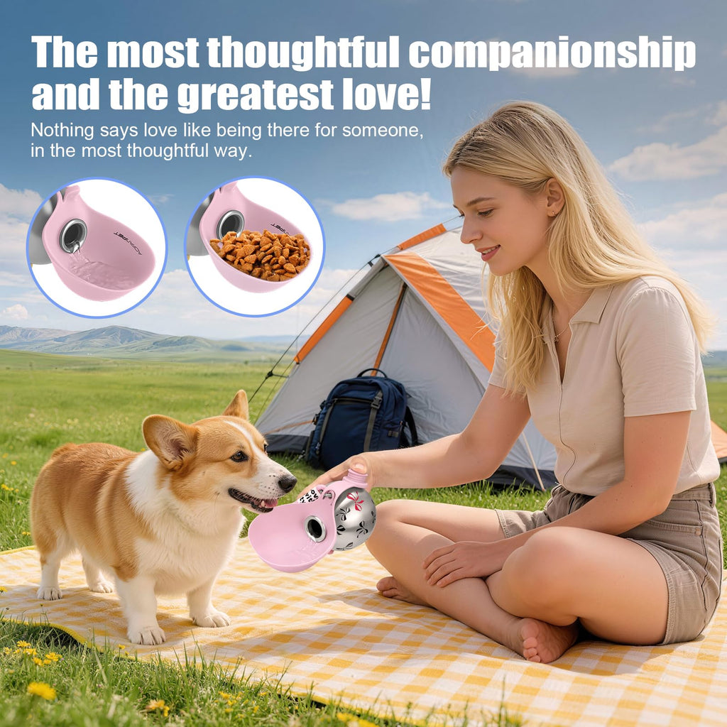 Portable Dog Water Bottle 10oz Stainless Steel Travel Dog Water Dispenser with Bowl No-Spill Puppy Water Bottle for Walking Hiking Small Dog Water Bottle (Sapphire Blue)