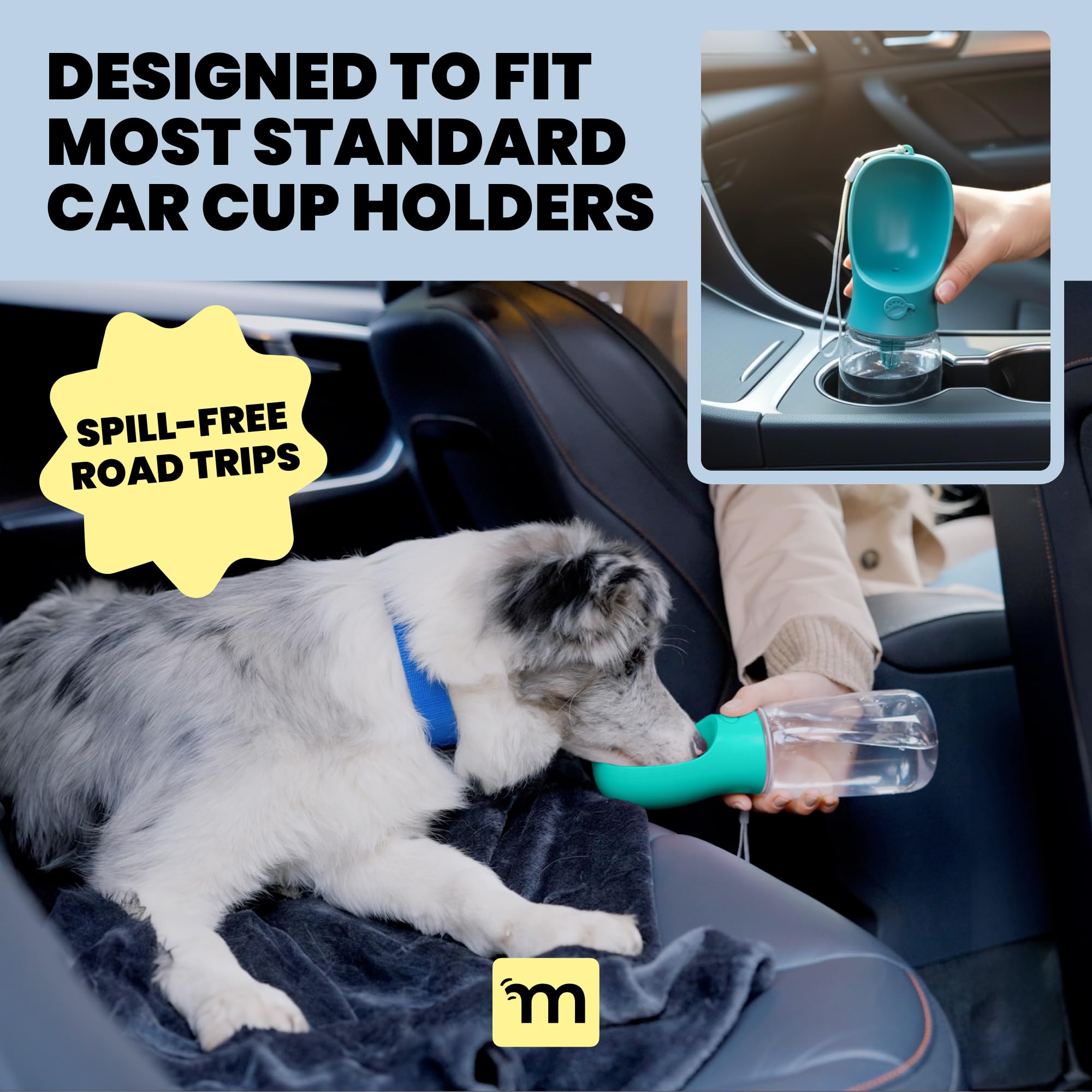 MalsiPree Dog Water Bottle Dispenser - 12 oz Navy Blue, Leak-Proof
