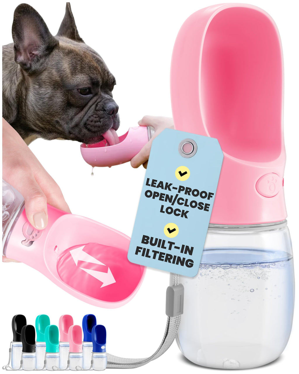 MalsiPree Dog Water Bottle Dispenser - 12 oz Navy Blue, Leak-Proof