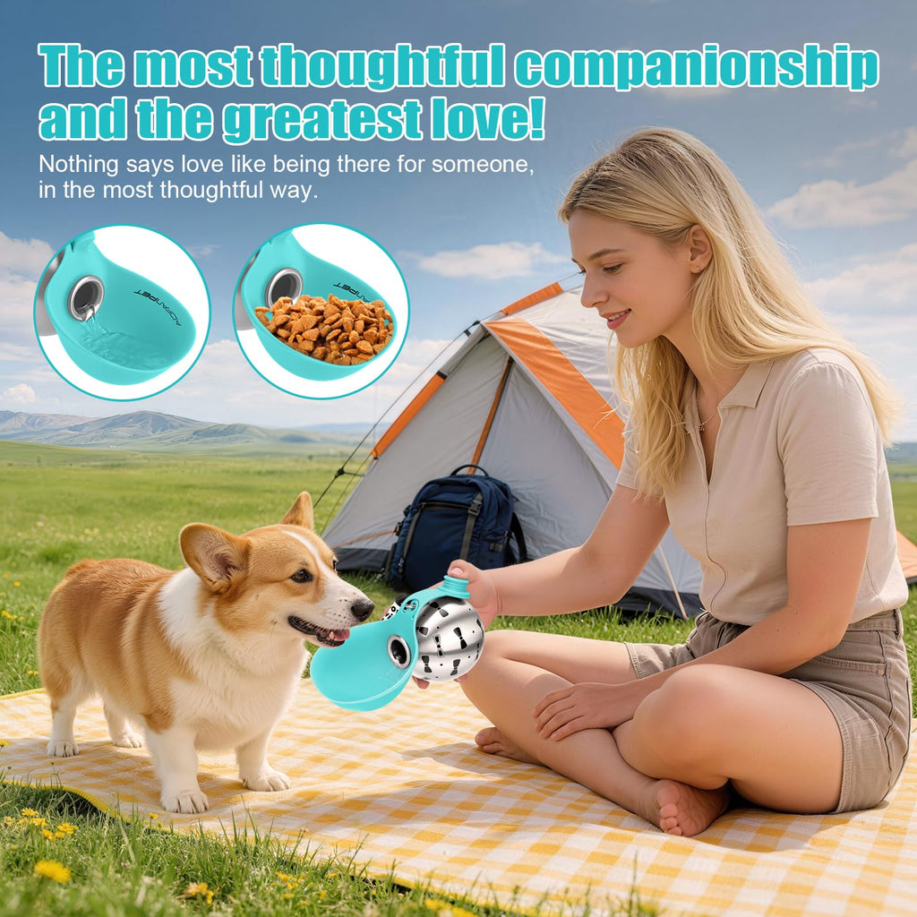 Portable Dog Water Bottle 10oz Stainless Steel Travel Dog Water Dispenser with Bowl No-Spill Puppy Water Bottle for Walking Hiking Small Dog Water Bottle (Sapphire Blue)