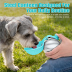 Portable Dog Water Bottle 10oz Stainless Steel Travel Dog Water Dispenser with Bowl No-Spill Puppy Water Bottle for Walking Hiking Small Dog Water Bottle (Sapphire Blue)