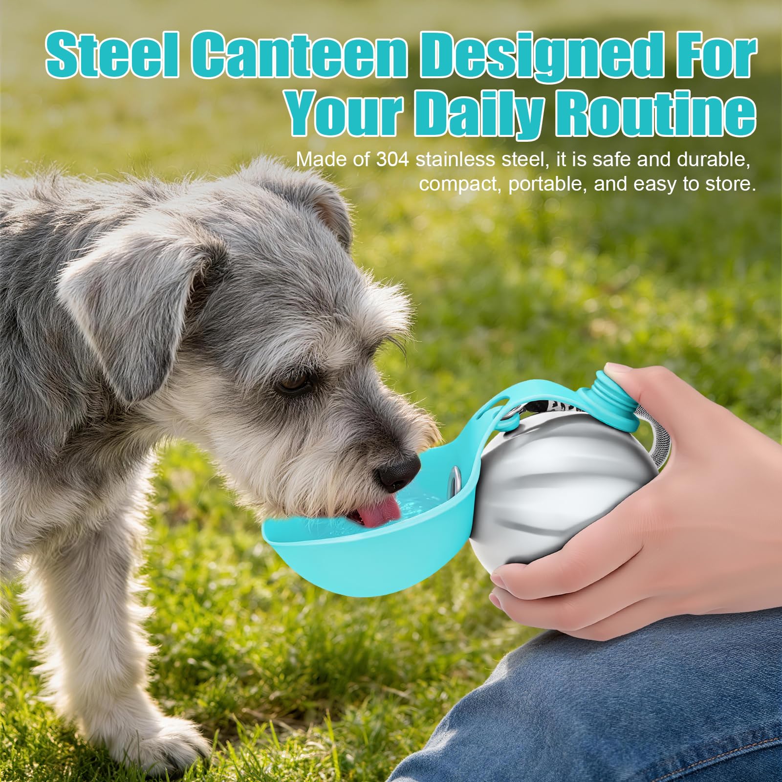 Portable Dog Water Bottle 10oz Stainless Steel Travel Dog Water Dispenser with Bowl No-Spill Puppy Water Bottle for Walking Hiking Small Dog Water Bottle (Sapphire Blue)