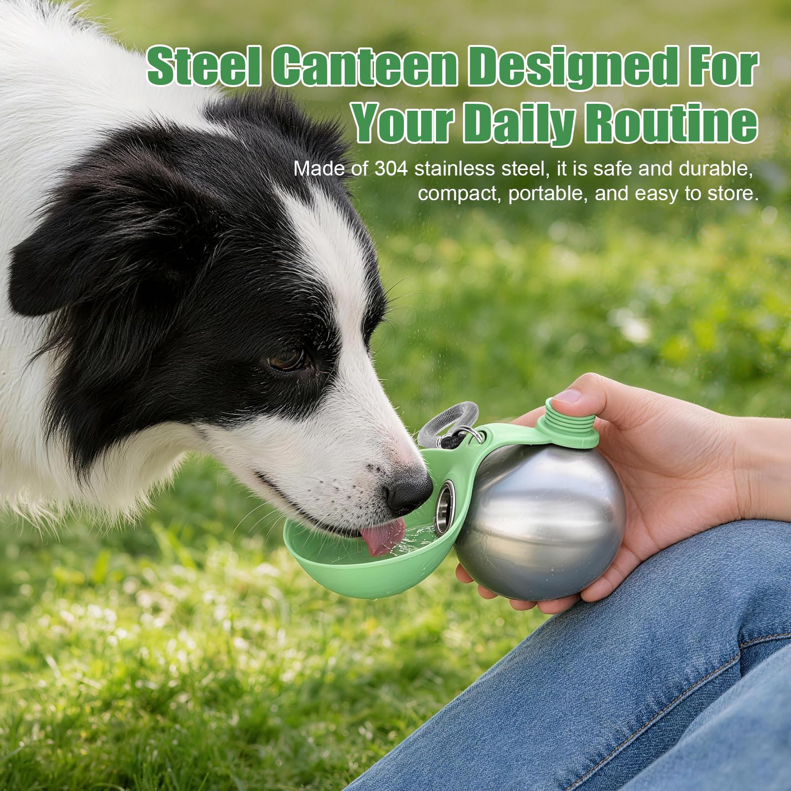 Portable Dog Water Bottle 10oz Stainless Steel Travel Dog Water Dispenser with Bowl No-Spill Puppy Water Bottle for Walking Hiking Small Dog Water Bottle (Sapphire Blue)