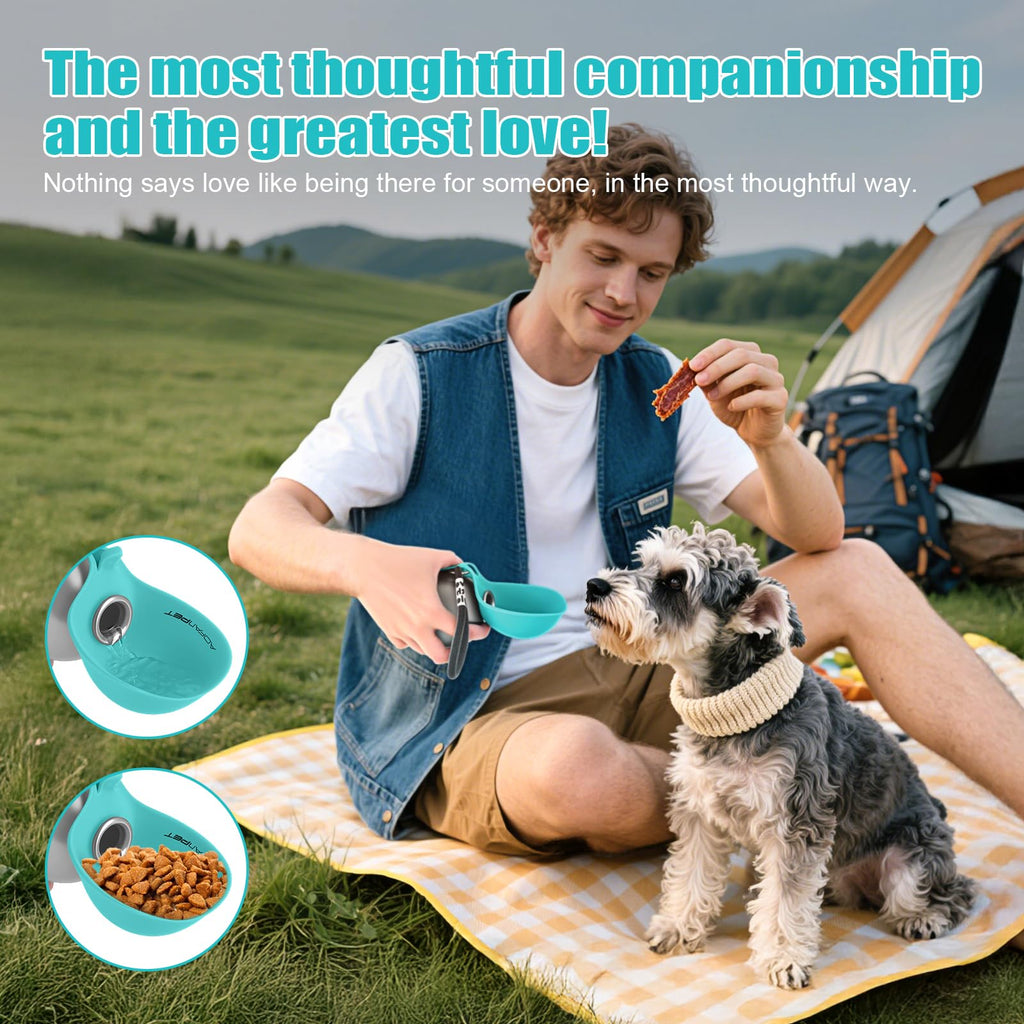 Portable Dog Water Bottle 10oz Stainless Steel Travel Dog Water Dispenser with Bowl No-Spill Puppy Water Bottle for Walking Hiking Small Dog Water Bottle (Sapphire Blue)