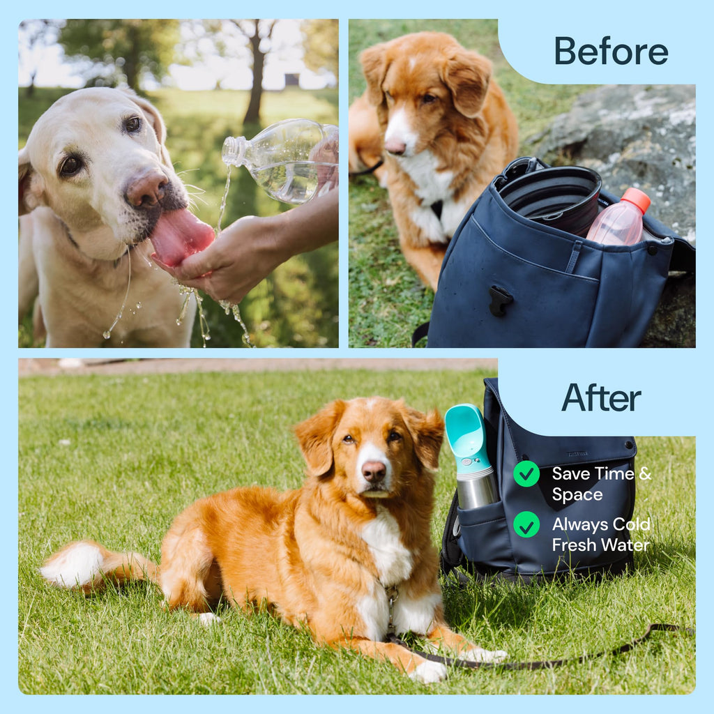 MalsiPree Dog Water Bottle Dispenser - 12 oz Navy Blue, Leak-Proof