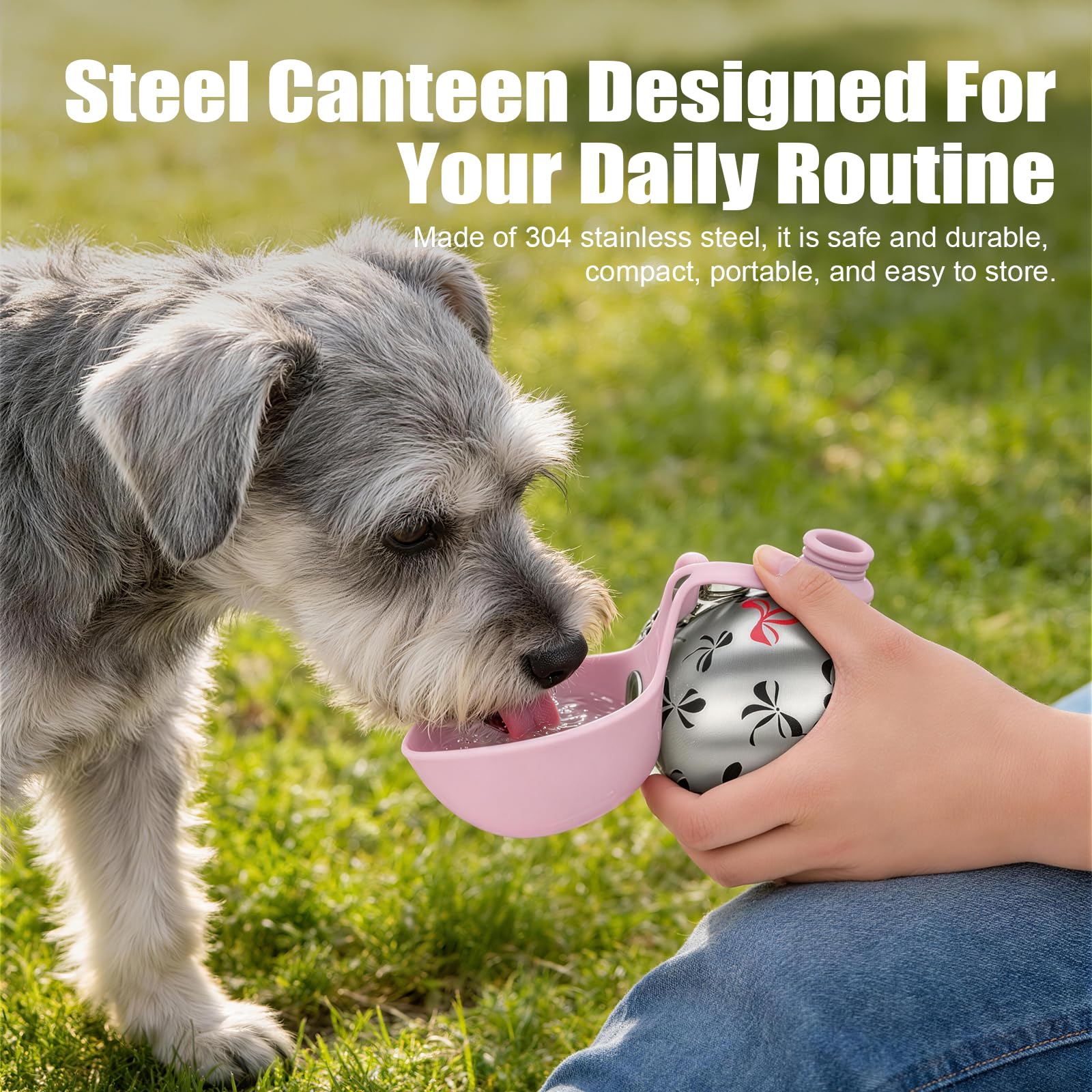 Portable Dog Water Bottle 10oz Stainless Steel Travel Dog Water Dispenser with Bowl No-Spill Puppy Water Bottle for Walking Hiking Small Dog Water Bottle (Sapphire Blue)