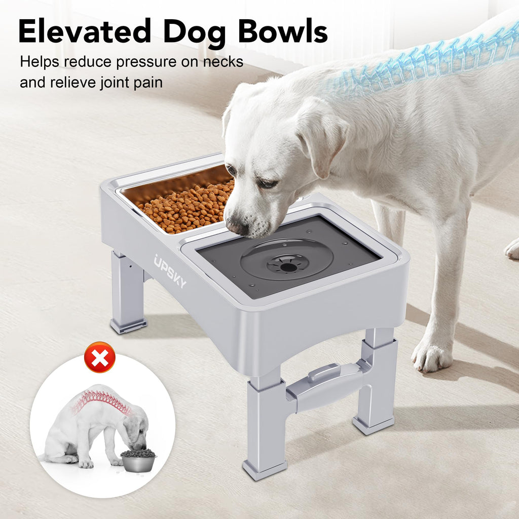 UPSKY 2-in-1 Elevated Dog Bowls Set with 4 Height Adjustable Stand, Balck