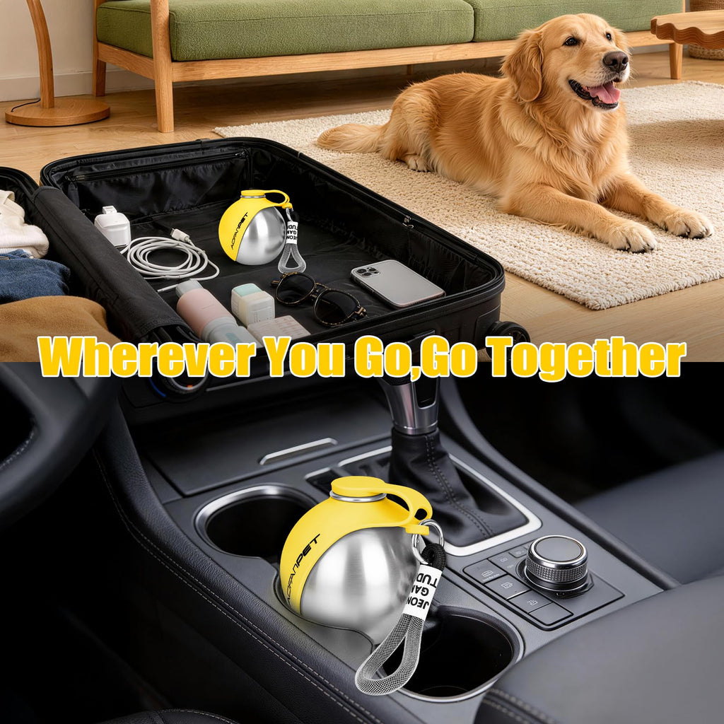Portable Dog Water Bottle 10oz Stainless Steel Travel Dog Water Dispenser with Bowl No-Spill Puppy Water Bottle for Walking Hiking Small Dog Water Bottle (Sapphire Blue)