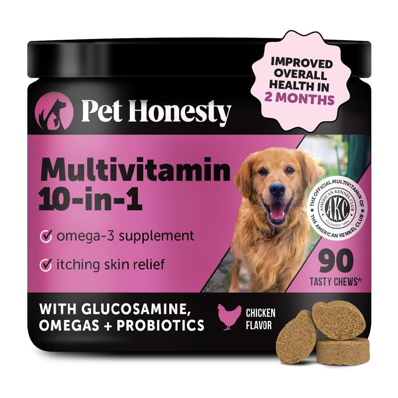 Boîte de compléments multivitaminés 10-en-1 pour chien, goût poulet, 90 friandises