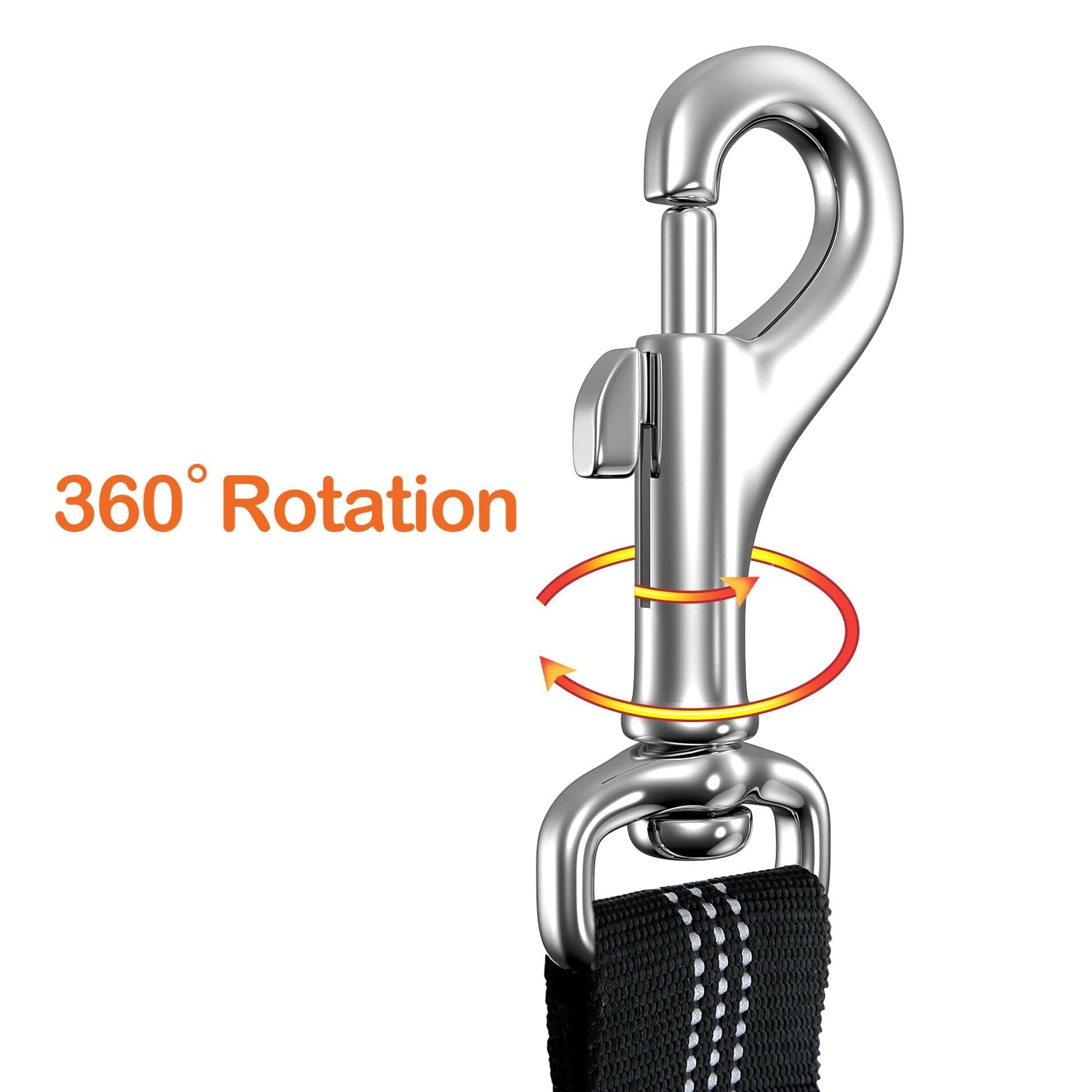 Ceinture de sécurité pour chien avec crochet pivotant 360°, connecteur chromé.