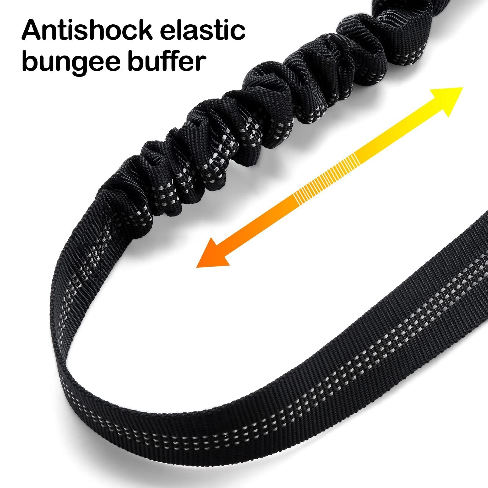 Ceinture de sécurité pour chien, bungee anti-choc avec sangle noire tressée.