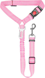 Ceinture de sécurité pour chien rose, sangle télescopique avec mousqueton et attache.