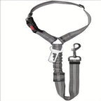 Ceinture de sécurité pour chien grise anthracite, sangle double et mousqueton.