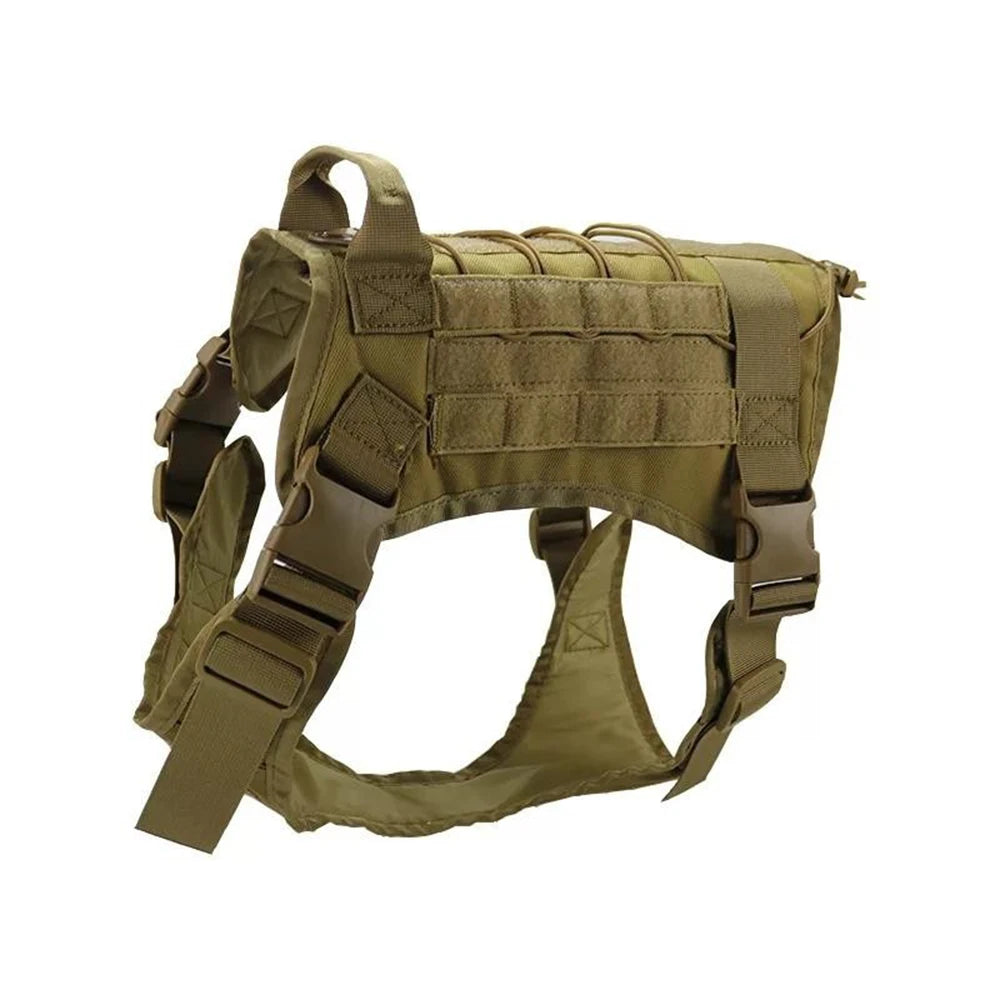 Gilet tactique pour chien kaki/marron, sangles avec boucles et rembourrage central