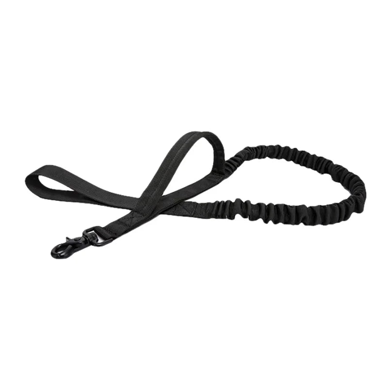 Laisse tactique noire en corde tressée avec mousqueton et sangle de poignée
