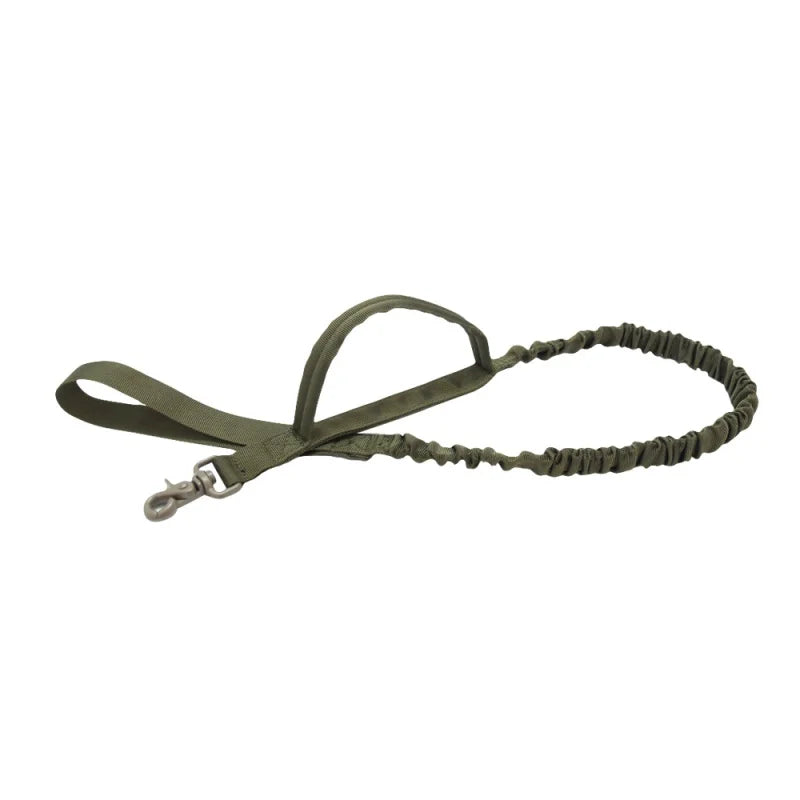 Laisse tactique vert olive en corde tressée avec mousqueton et sangle de poignée