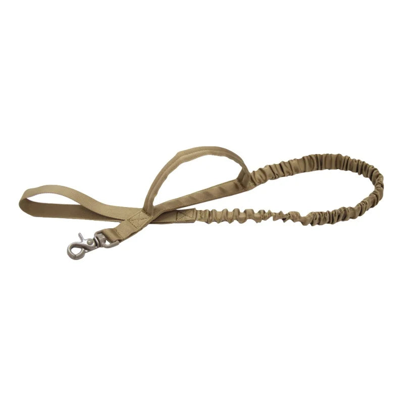 Laisse tactique beige en corde tressée avec mousqueton et sangle de poignée