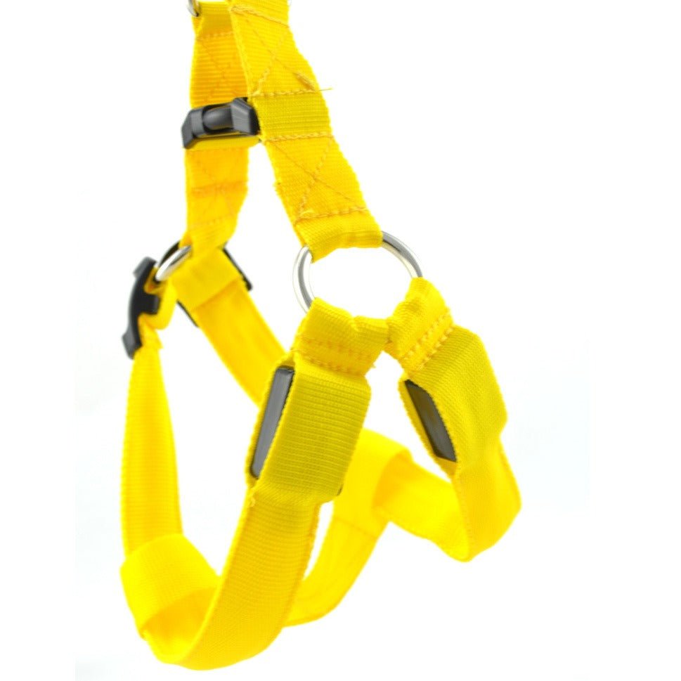 Harnais LED pour chien jaune, sangles réglables avec anneaux et attaches
