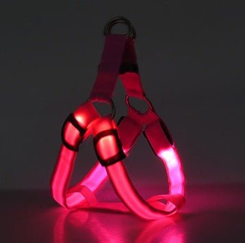Harnais LED pour chien rose foncé avec lumières LED roses allumées