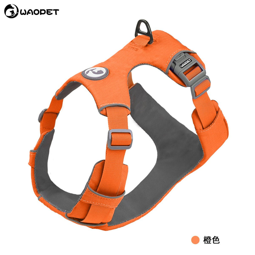 Harnais orange réfléchissant pour chien, sangles réglables avec boucles et attache dorsale