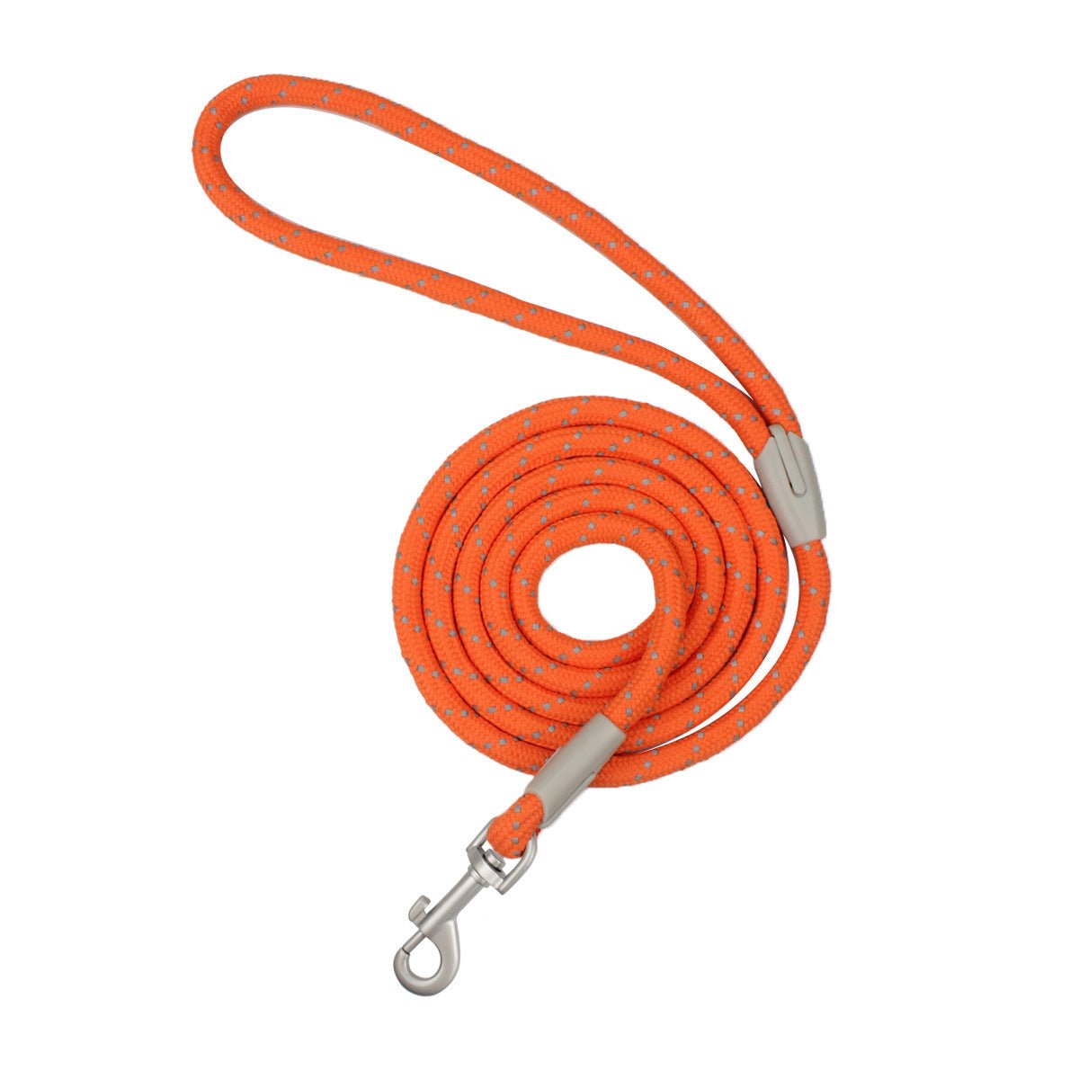 Laisse réfléchissante orange à motifs, avec poignée souple et mousqueton en métal