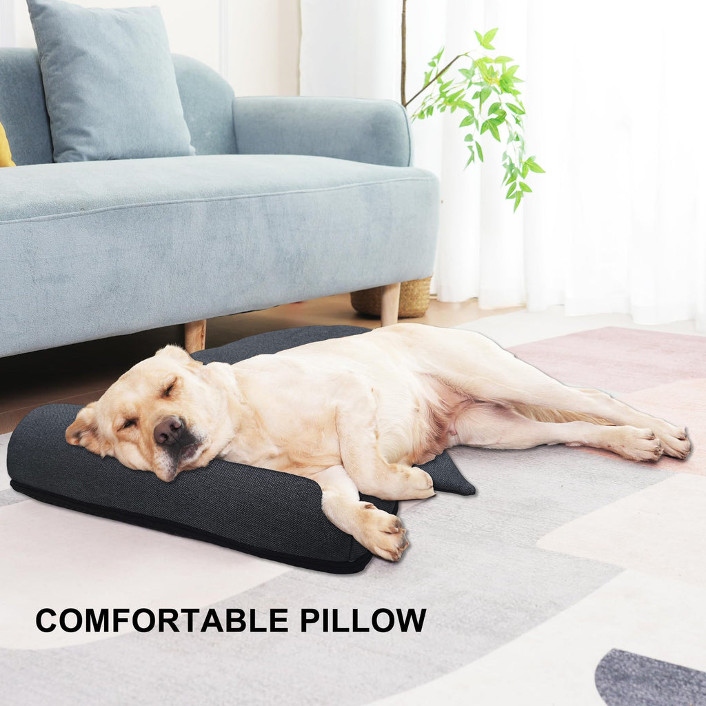 Oreiller de confort pour chien gris foncé, coussin avec chien allongé