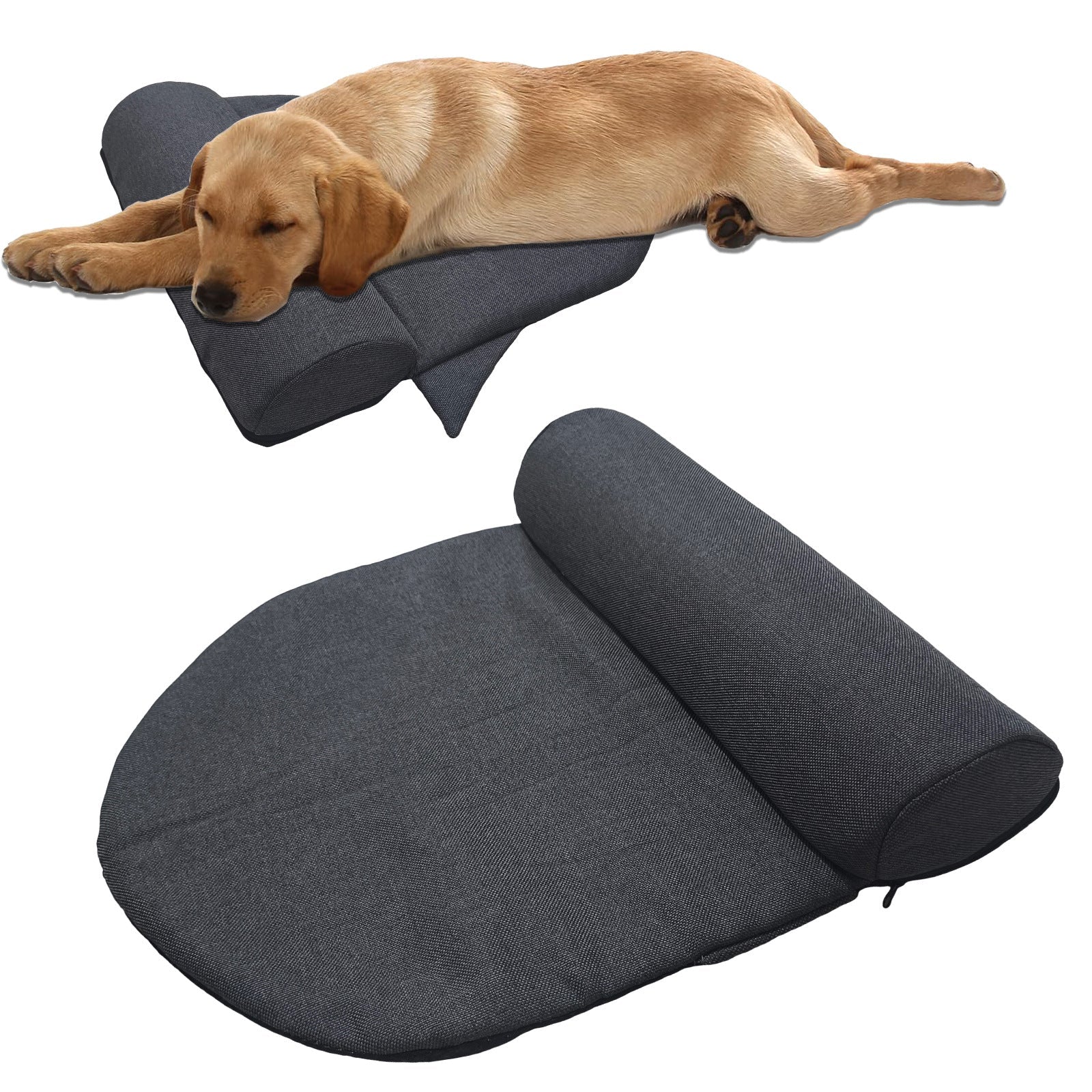 Oreiller pour chien gris foncé, coussin en forme d’oreiller avec rebords
