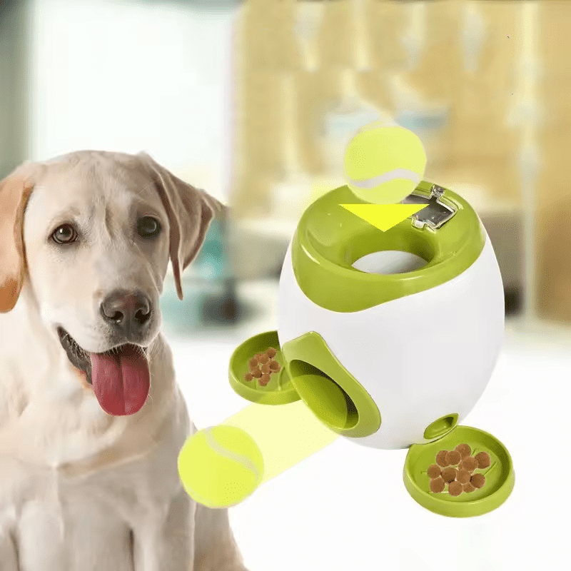 Lance-balles automatique pour chien blanc et vert avec balle de tennis verte