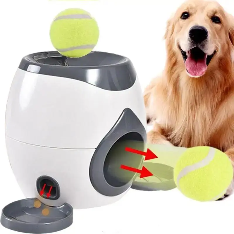 Lance-balles automatique pour chien blanc et gris avec balle de tennis verte